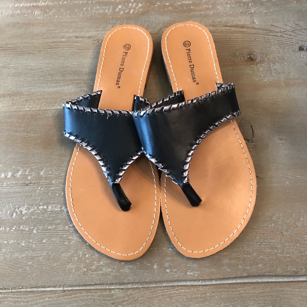 Pierre Dumas Black/Silver Thong Sandal -Size 6 1/2